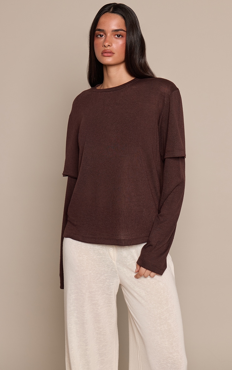 Dark Chocolate Marl Slub Jersey Layered Oversized T- Shirt