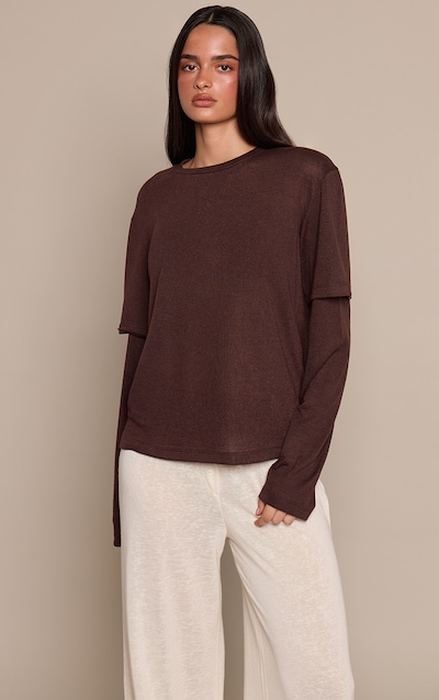 Dark Chocolate Marl Slub Jersey Layered Oversized T- Shirt