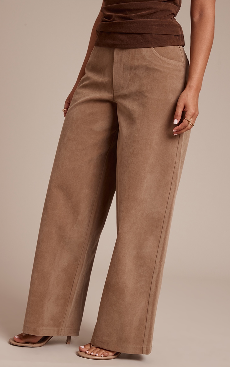 Petite Beige Suede Barrel Pants image 2