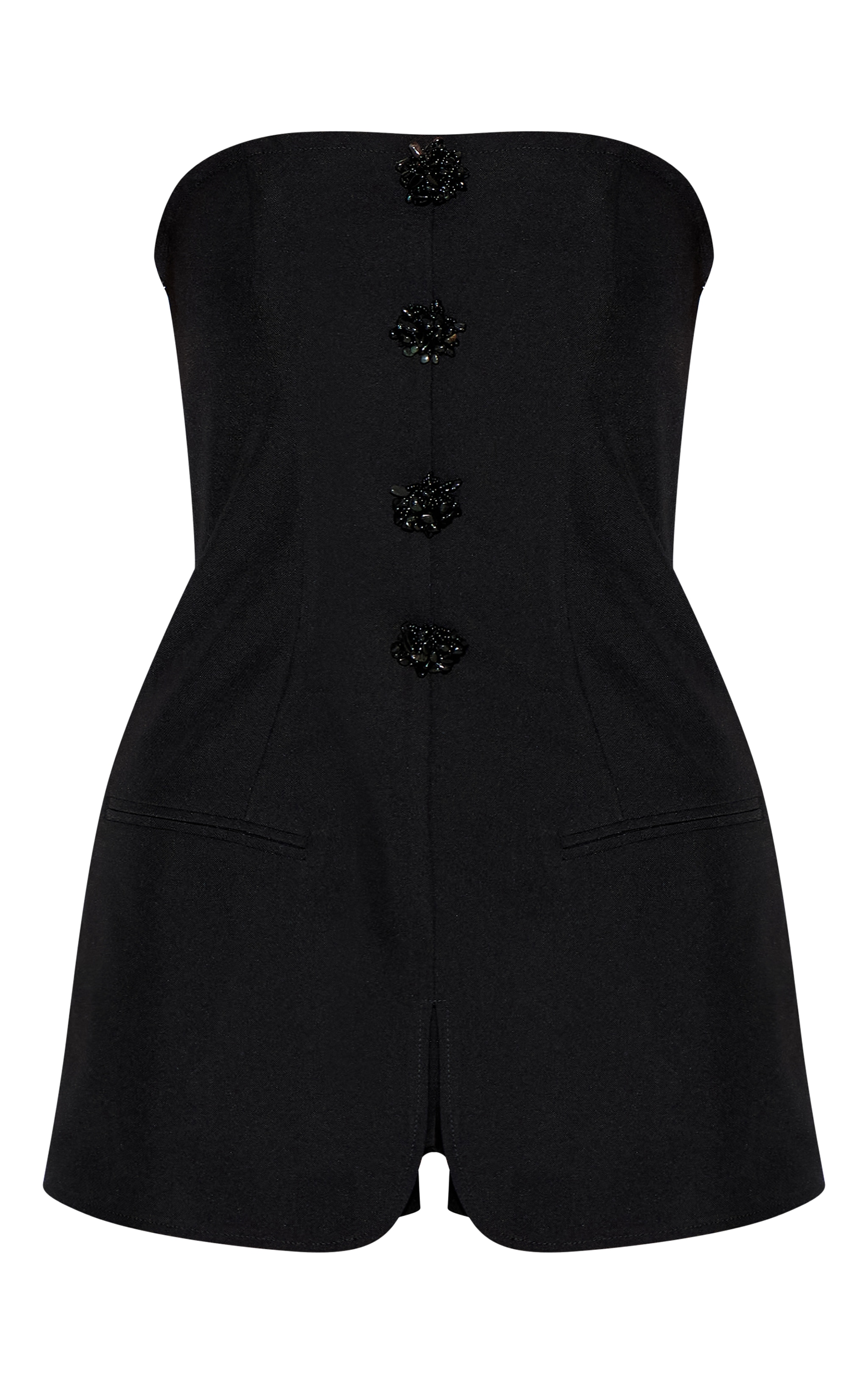 Black Beaded Button Detail Tailored Romper image 5