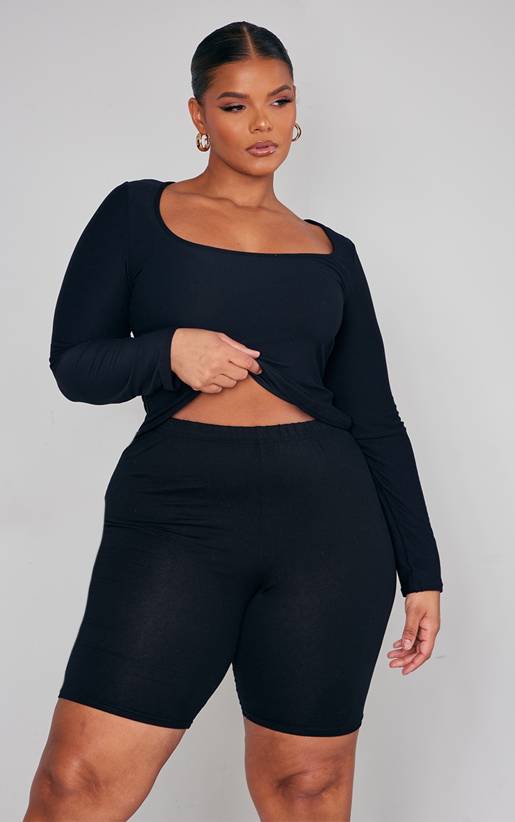 Plus Black Soft Touch Scoop Neck Longsleeve Top image 1