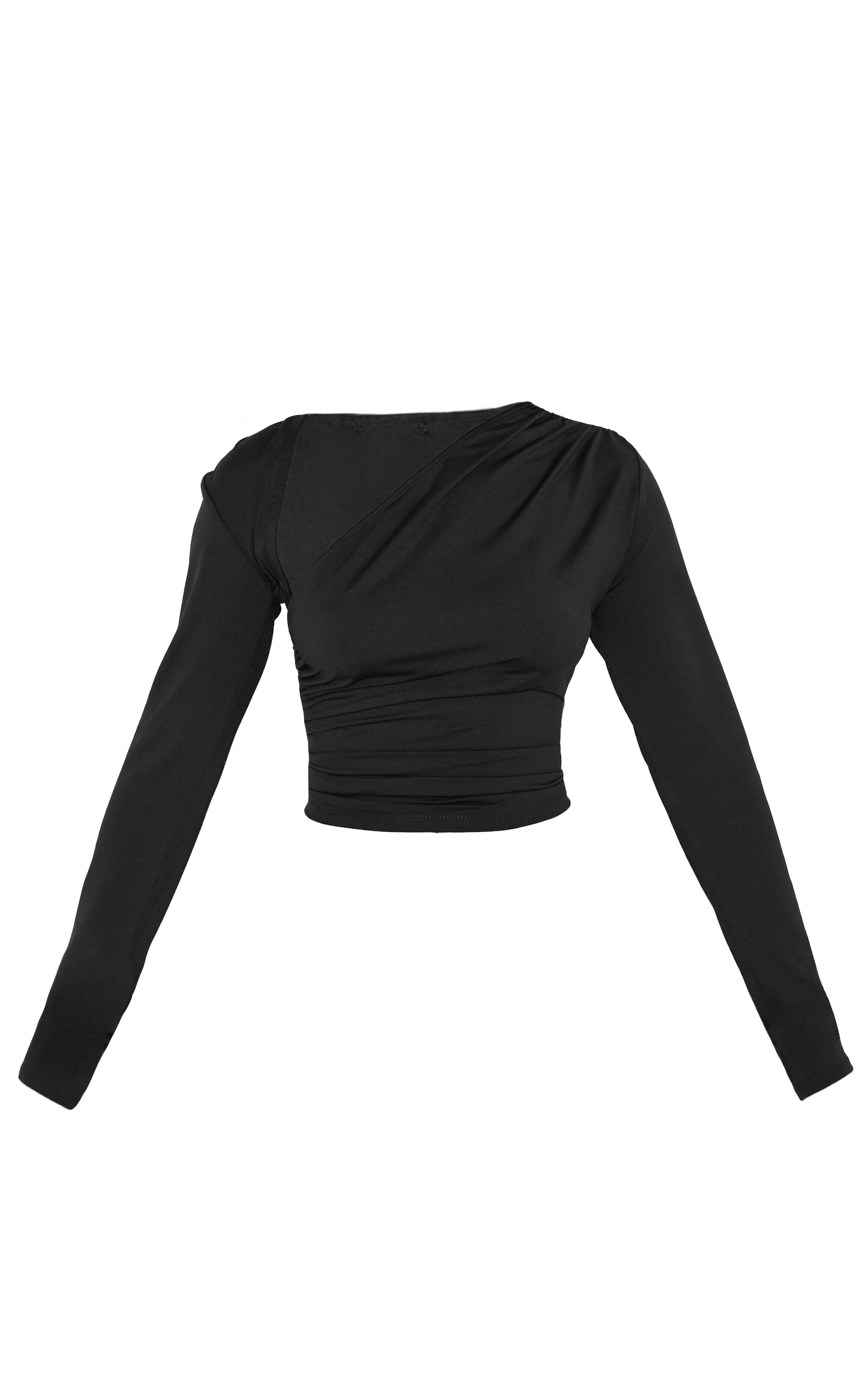 Petite Black Slinky Long Sleeve Ruched Side Top image 5