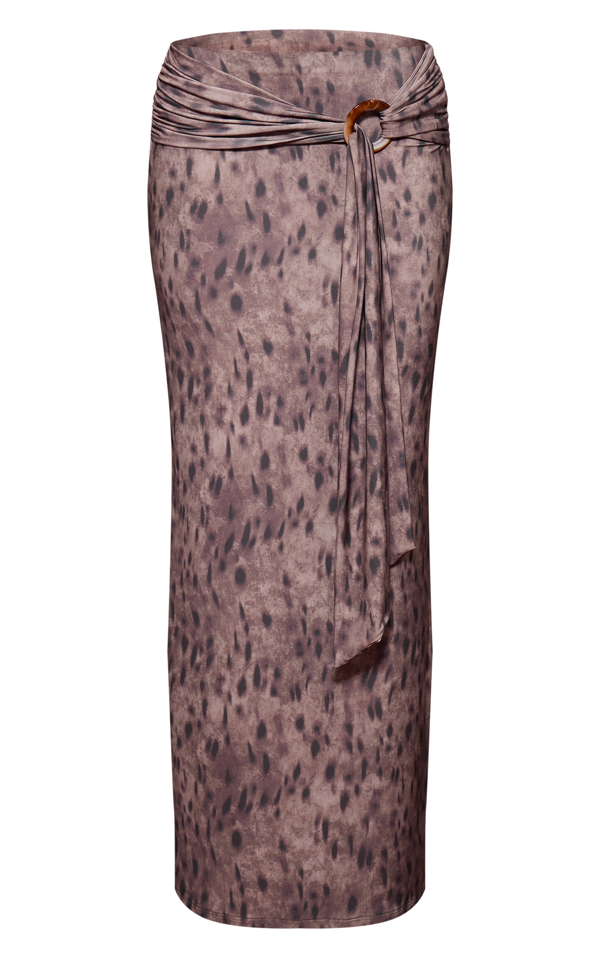 Brown Printed Slinky Trim Detail Maxi Skirt image 5