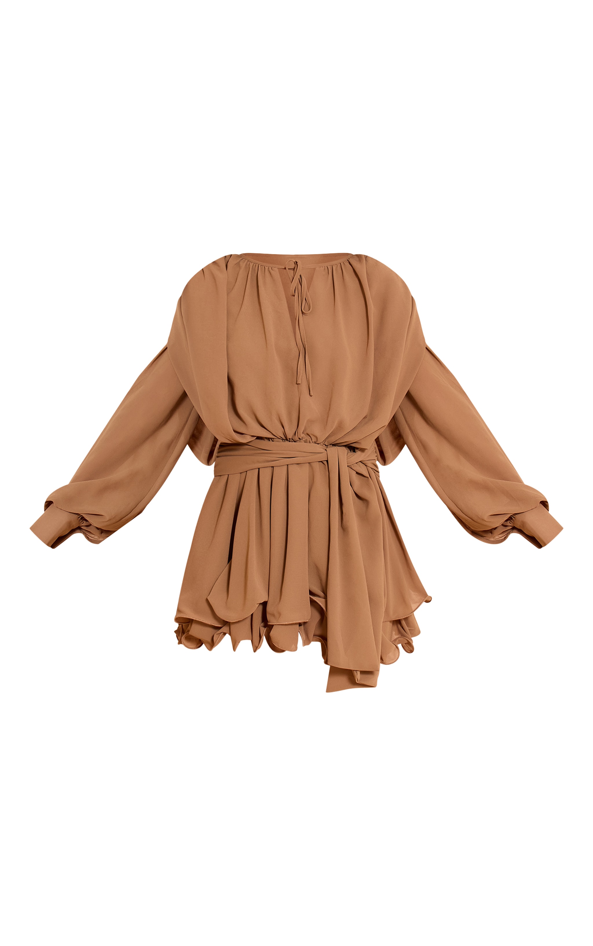 Chocolate Floaty Tie Detail Long Sleeve Shift Dress image 5