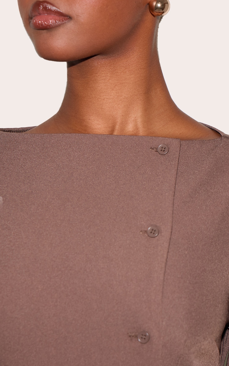Chocolate Woven Boat Neck Button Tailored Skort Romper image 4