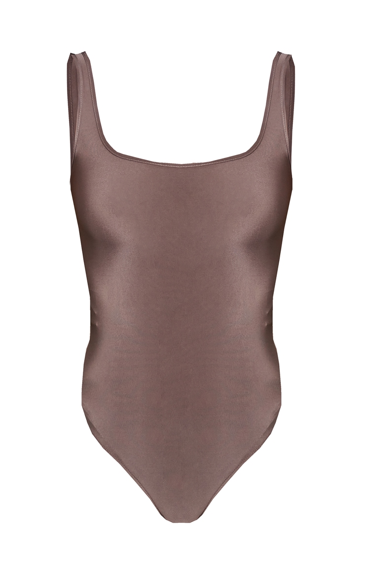 Tall Taupe. Slinky Square Neck Thong Bodysuit image 5