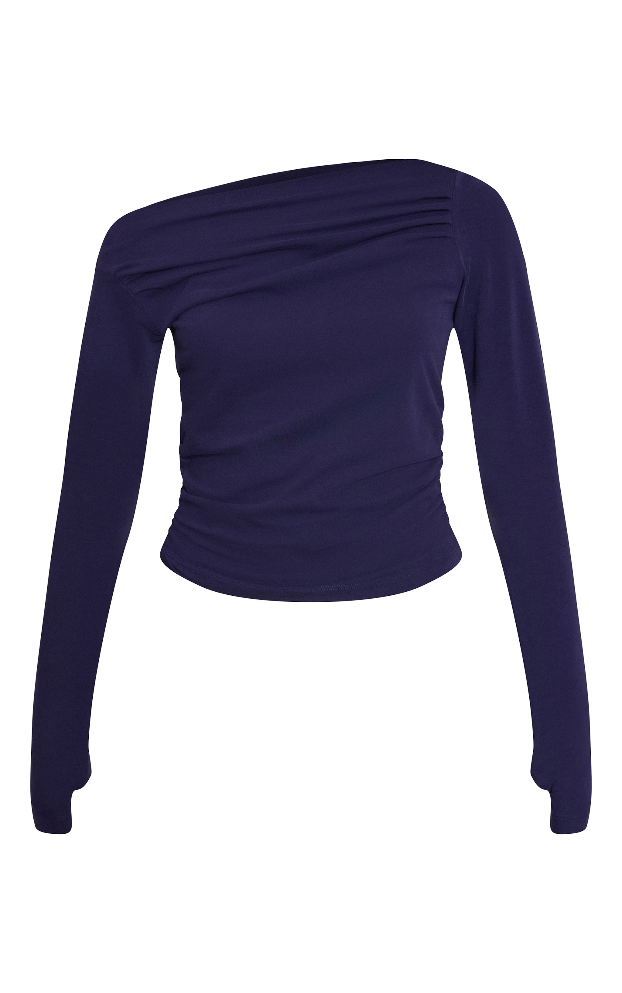 Dark Indigo Soft Cotton Ruched Asymmetric Long Sleeve Top image 5
