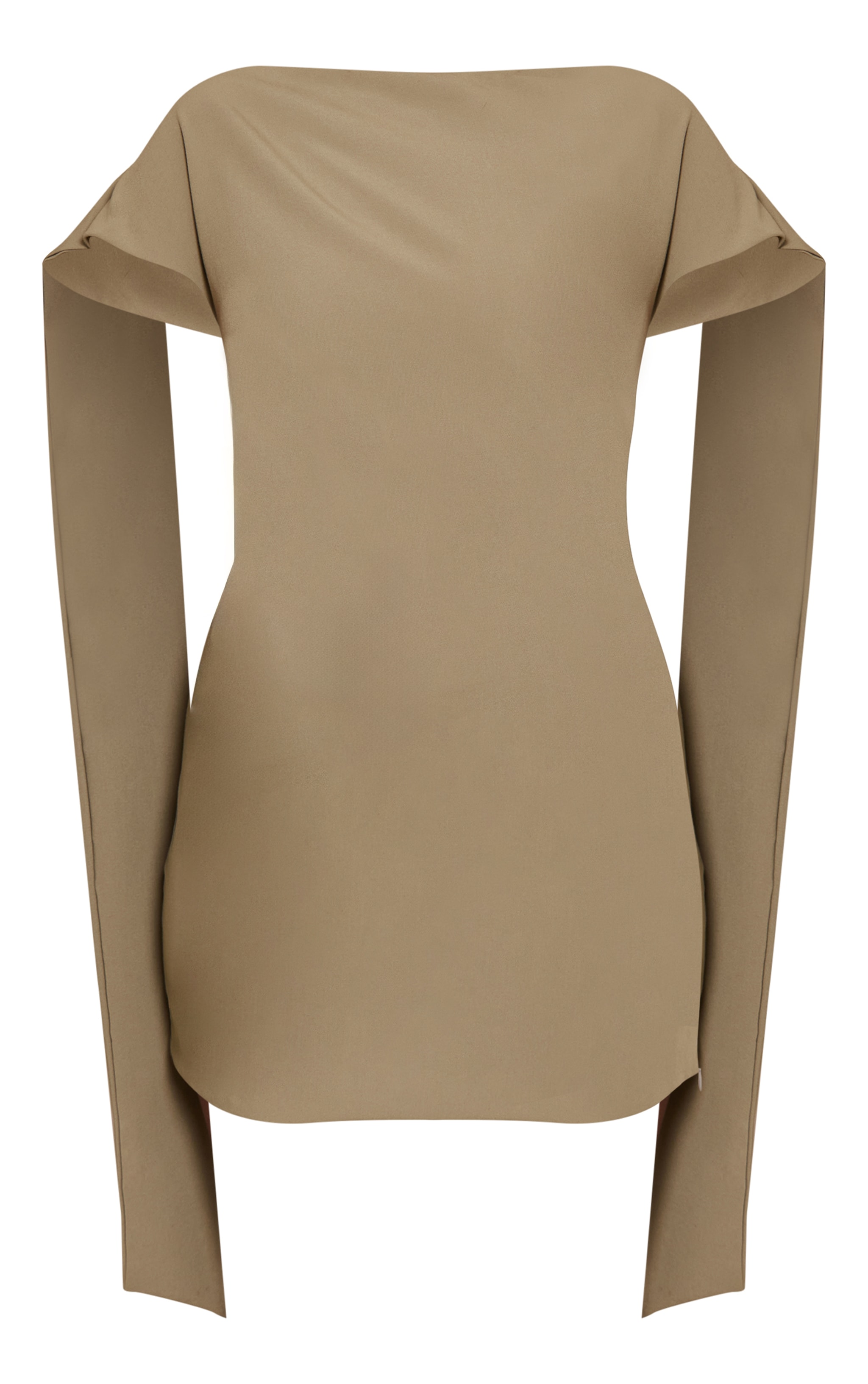 Mini robe bustier tissée taupe à manches drapées image 5
