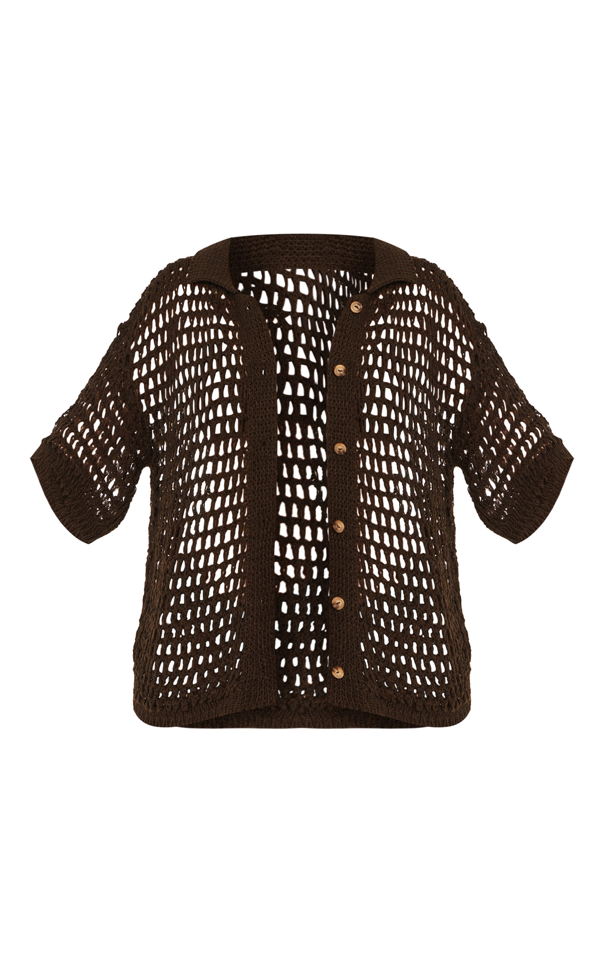 Chocolate Crochet Short Sleeve Beach Shirt image 5