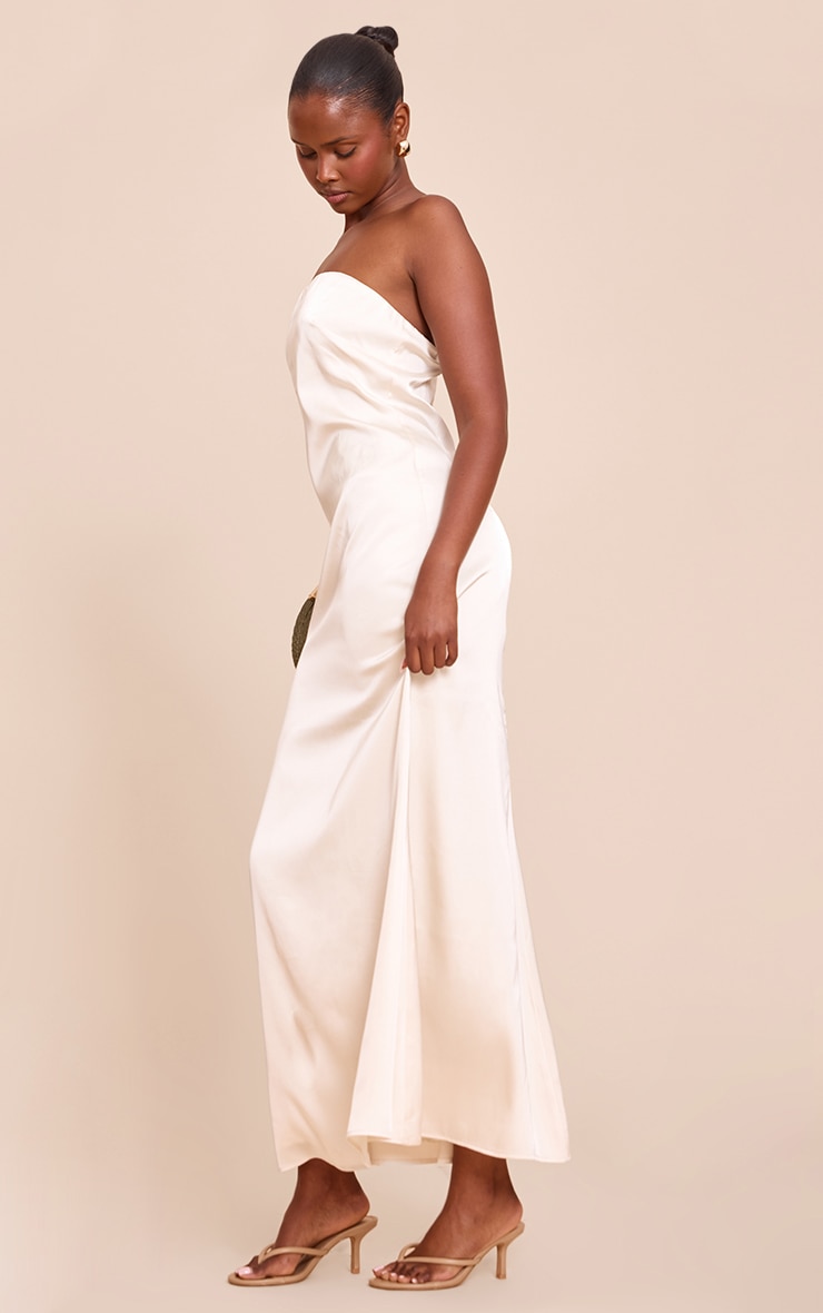 Cream Satin Bandeau Maxi Dress image 3