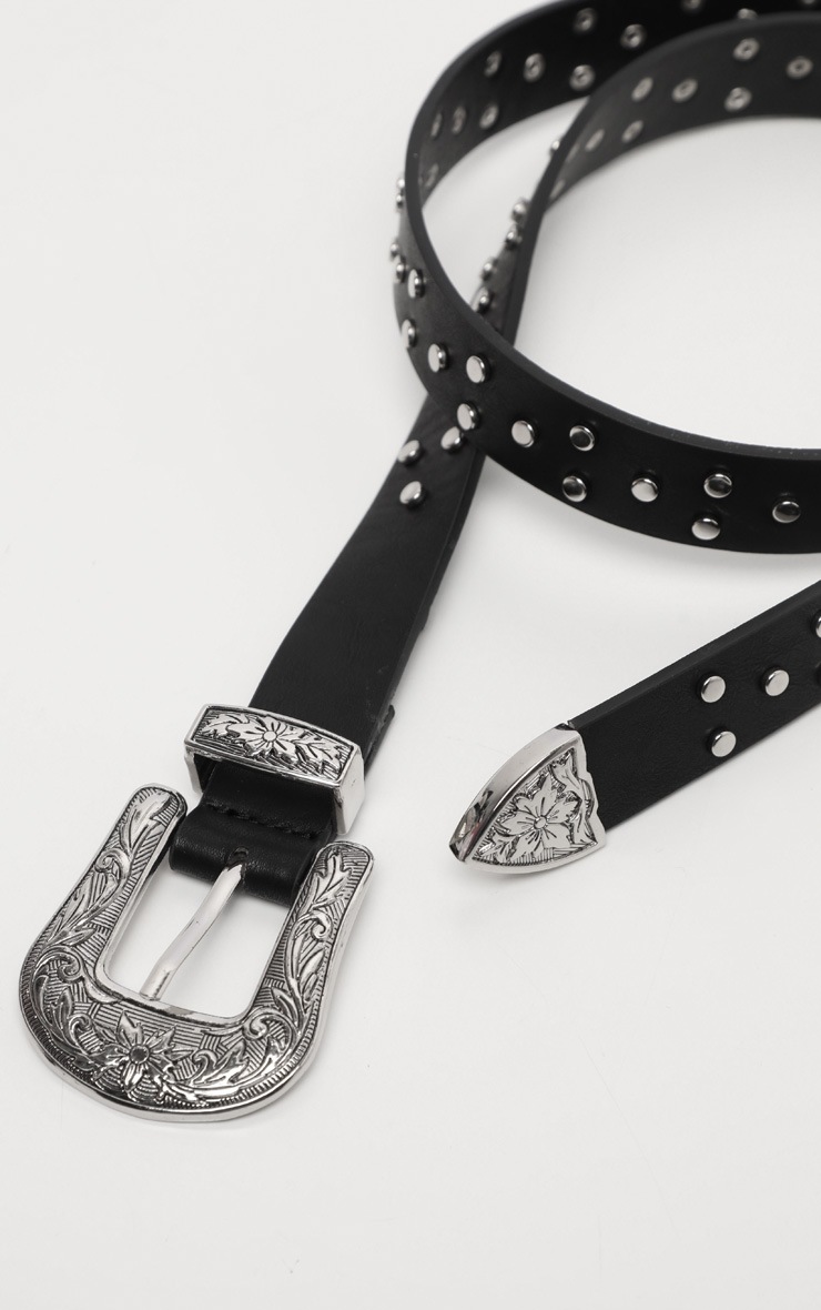 Ceinture style western en similicuir noir à clous argentés