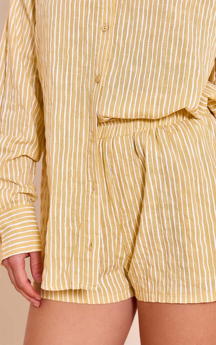 Chartreuse Striped Linen Floaty Shorts image 5