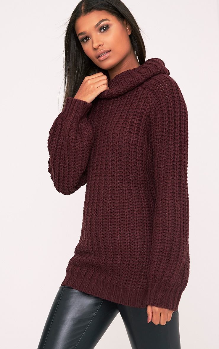 burgundy roll neck jumper womens