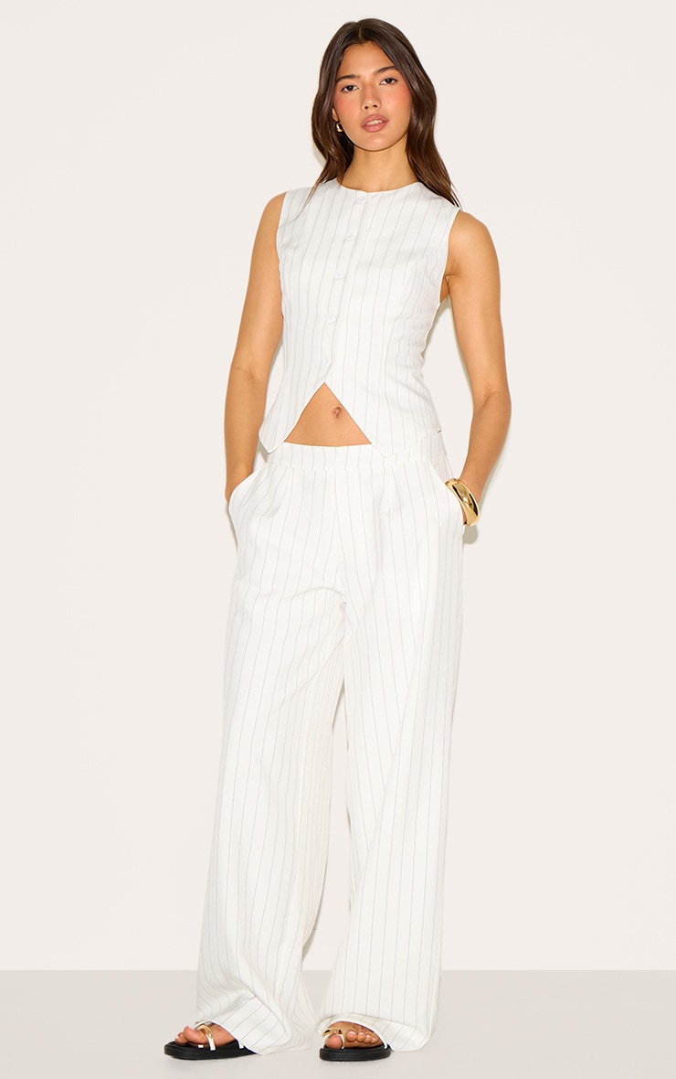 White Tailored Woven Pinstripe Wide Leg Pants image 1