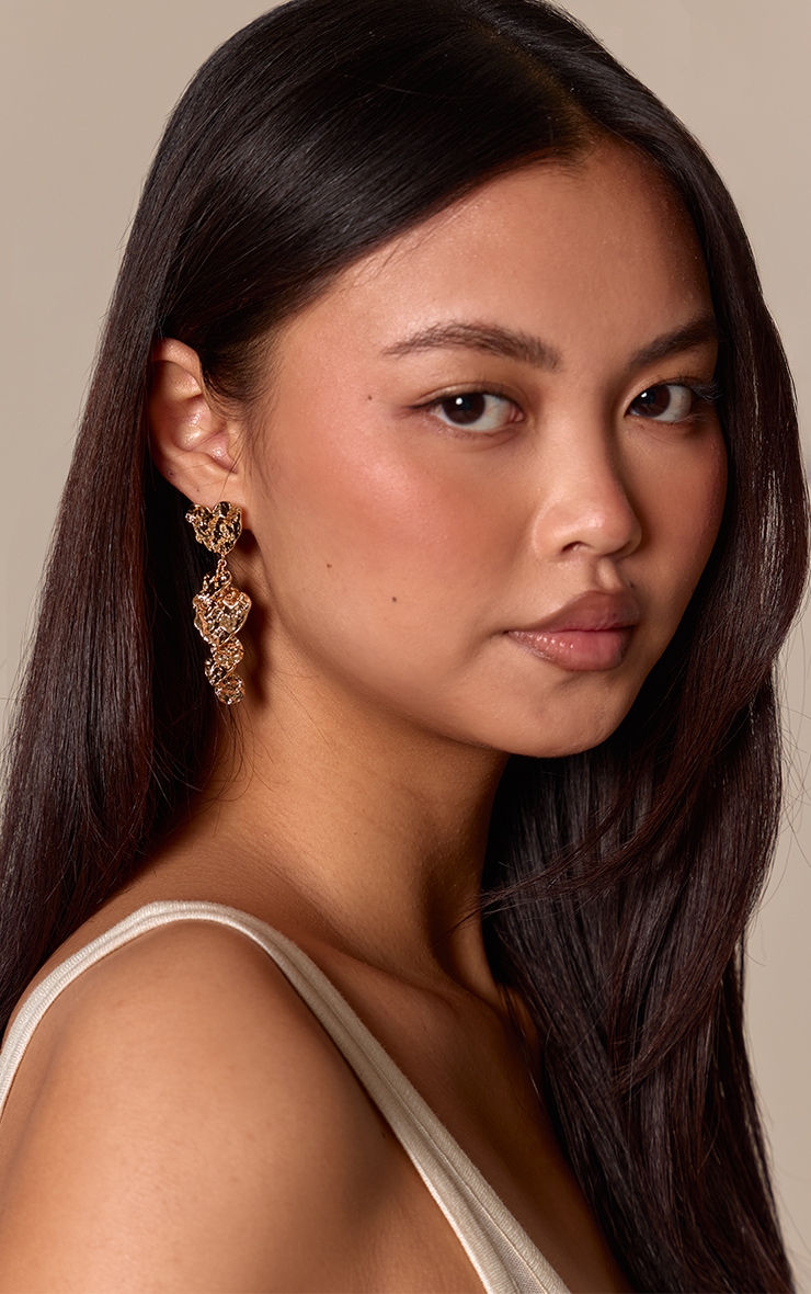 Gold Textured Draped Heart Earrings