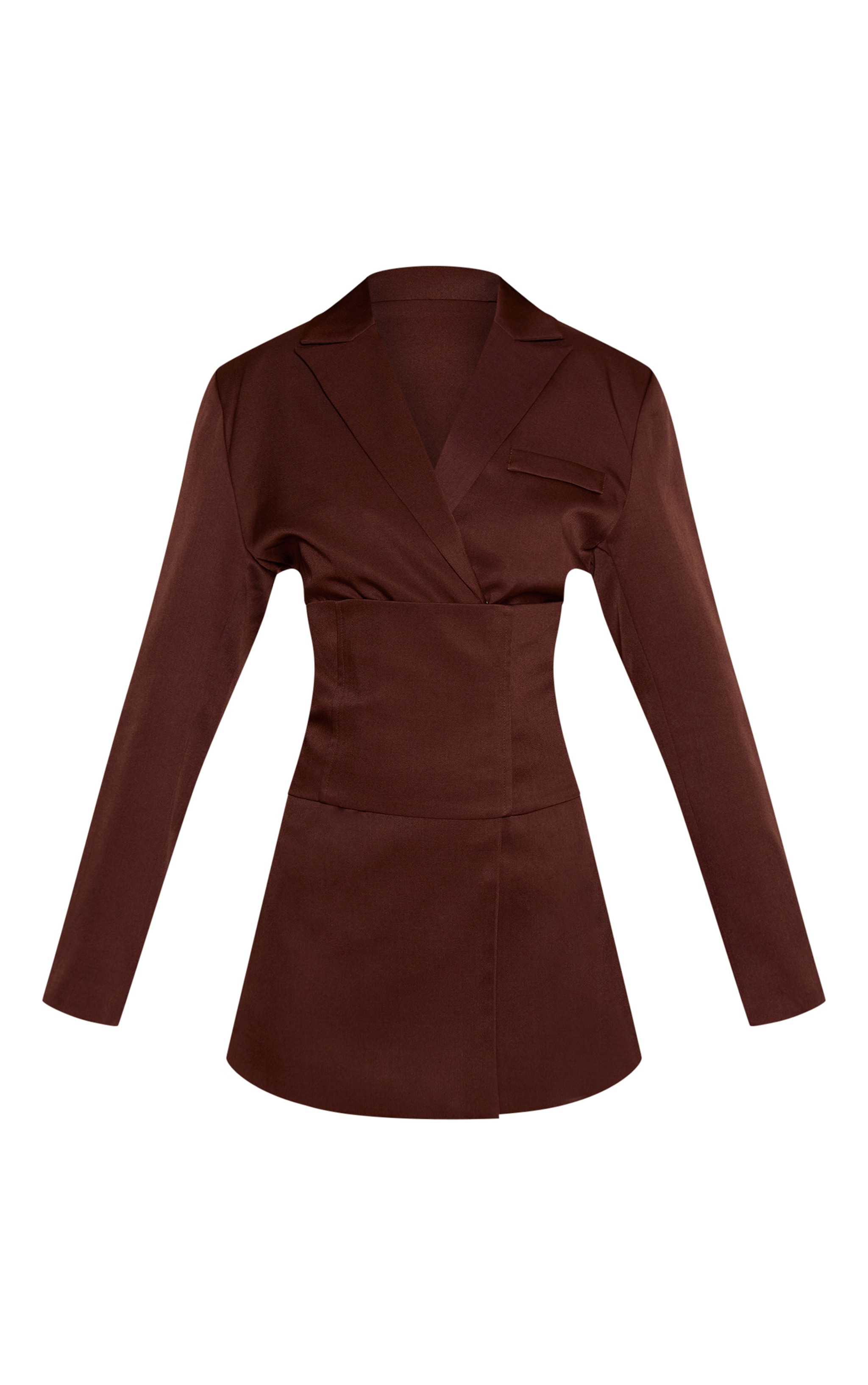 Chocolate Woven Tailored Boned Corset Overlay Blazer Dress image 5