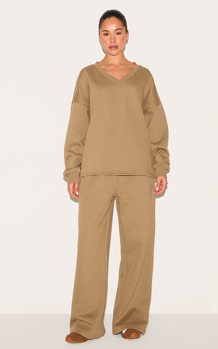 Taupe Oversized V Neck Sweatshirt image 3