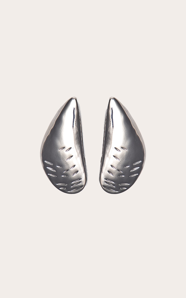 Silver Oyster Shape Oversized Stud Earrings image 2