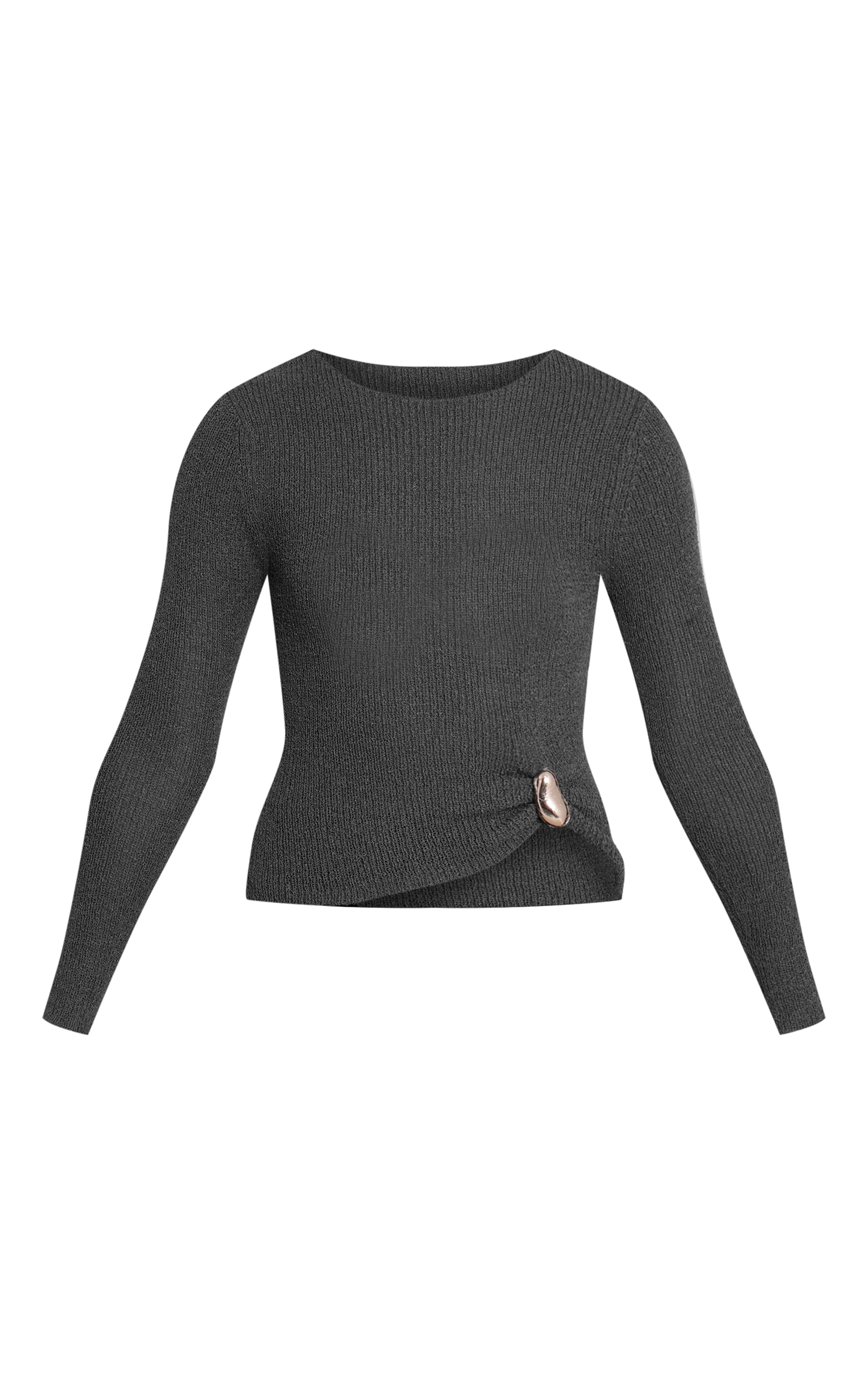 Grey Boatneck Long Sleeved Trim Detail Knitted Top  image 5