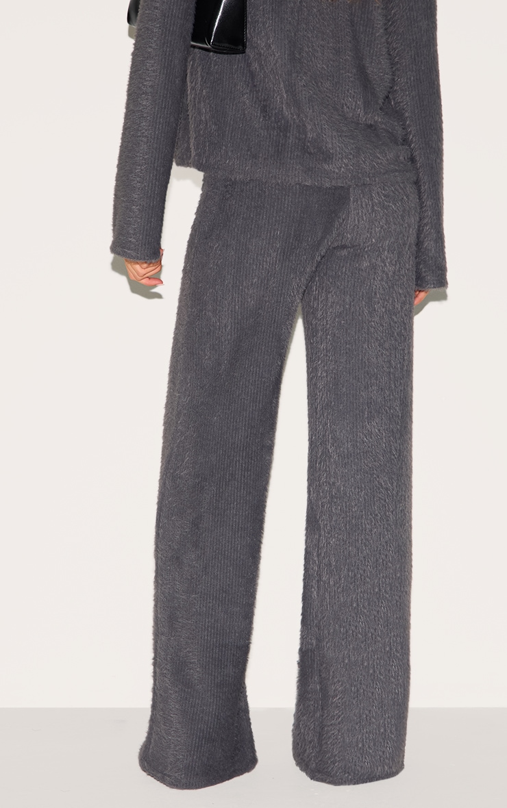 Charcoal Textured Wide Leg Low Rise Pants image 3