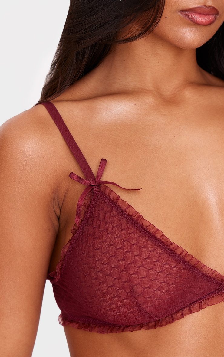 Burgundy Textured Mesh Frill Edge Triangle Bra image 4