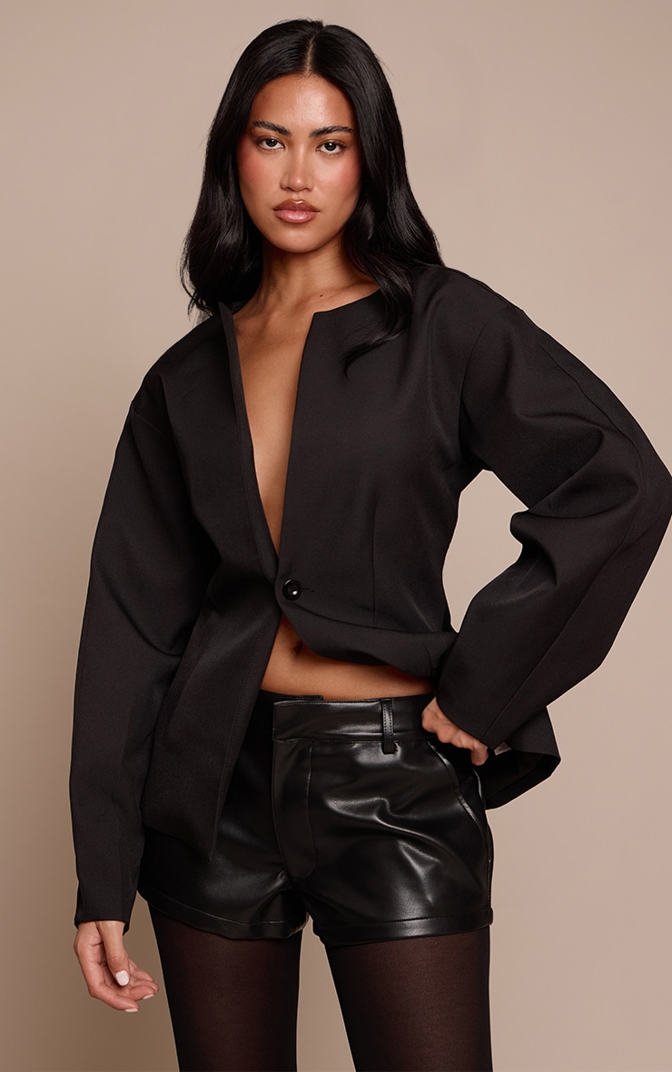 Black Faux Leather Mini Hot Pants image 1