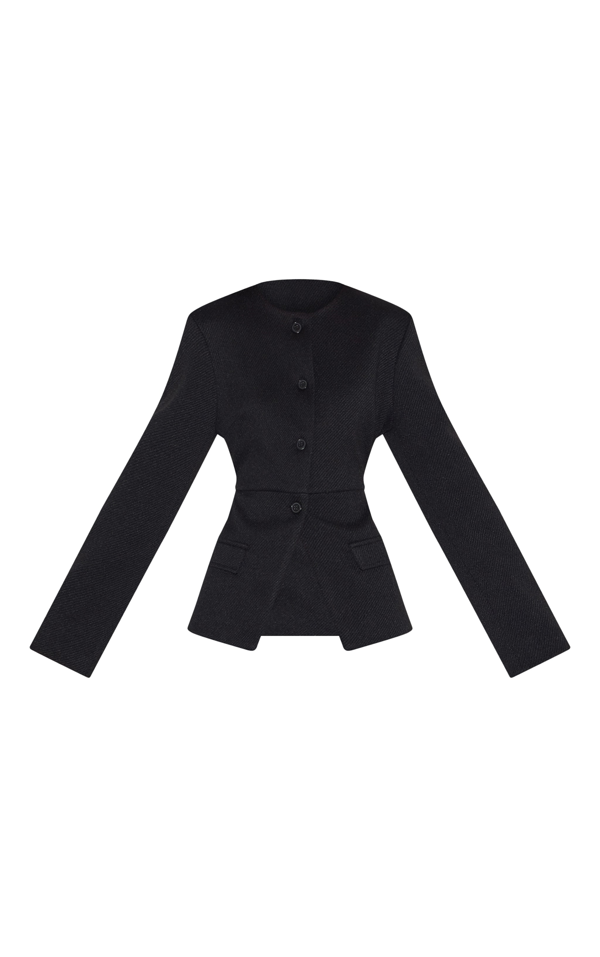 Black Button Up Longline Collarless Blazer image 5
