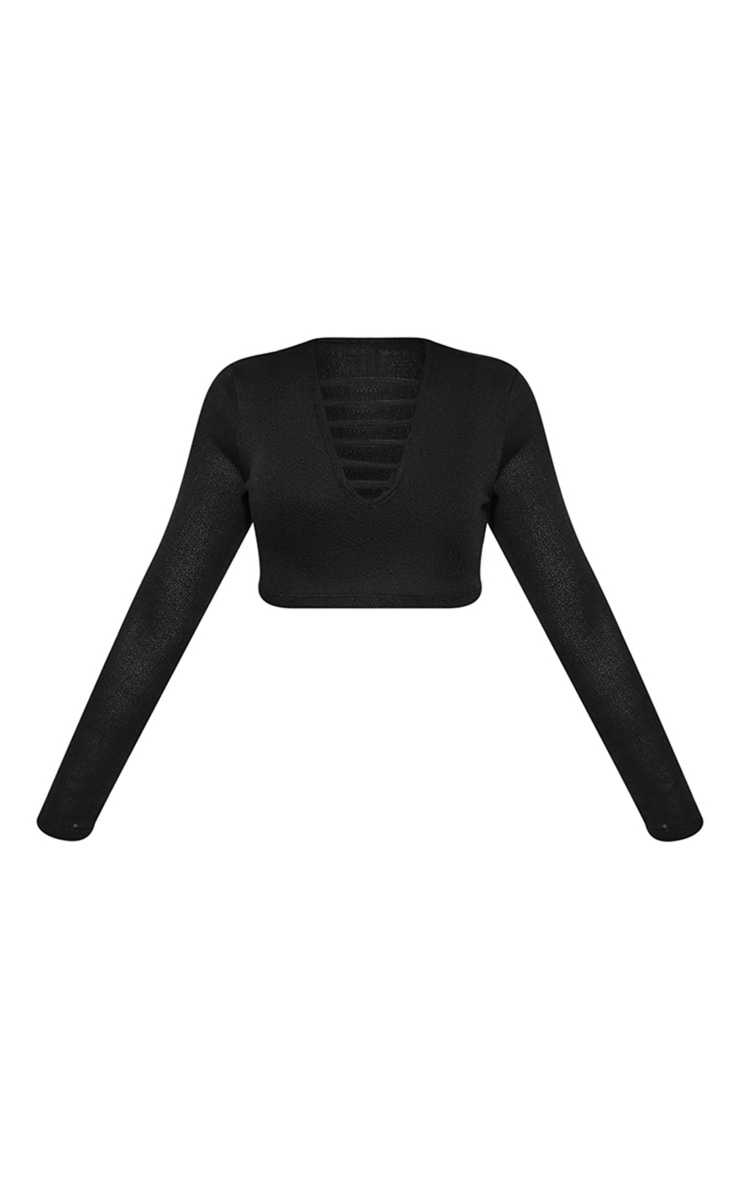 Petite Black Sheer Knit Cut Out Top image 2