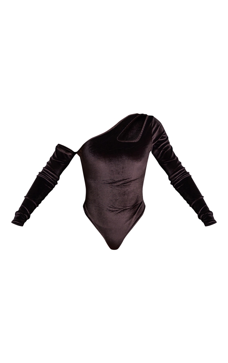 Chocolate Velvet Cut Out One Shoulder Bodysuit image 4