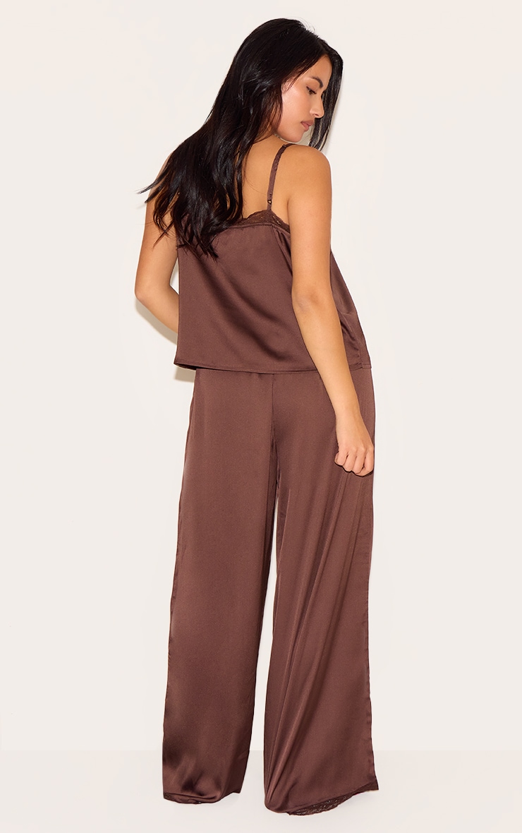 Plus Chocolate Satin Lace Trim Cami Long Pj Set image 2