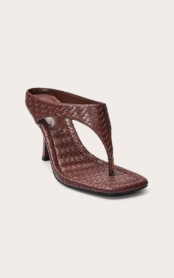 Mules style tongs carrées tissée chocolat image 3