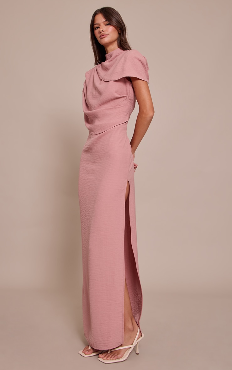 Blush Textured High Neck Pleated Maxi Dress image 3