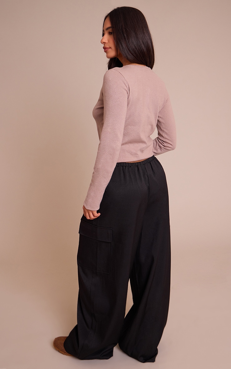 Petite Black Woven Wide Leg Cargos  image 3