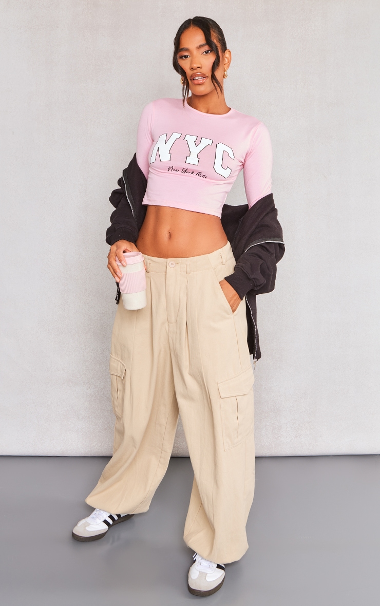 Pink Long Sleeve Nyc Printed Fitted T Shirt image 3