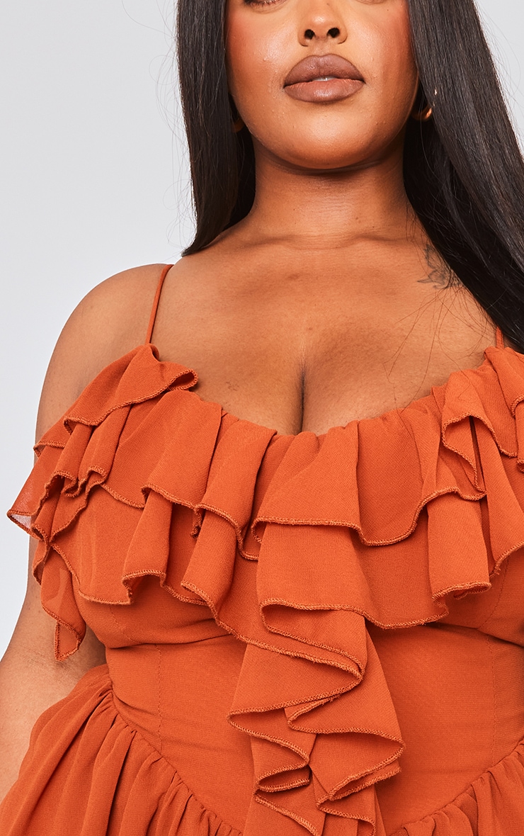 Plus Rust Cold Shoulder Ruffle Shift Dress image 4