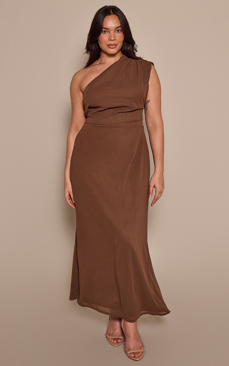 Plus Chocolate Drape One Shoulder Maxi Dress