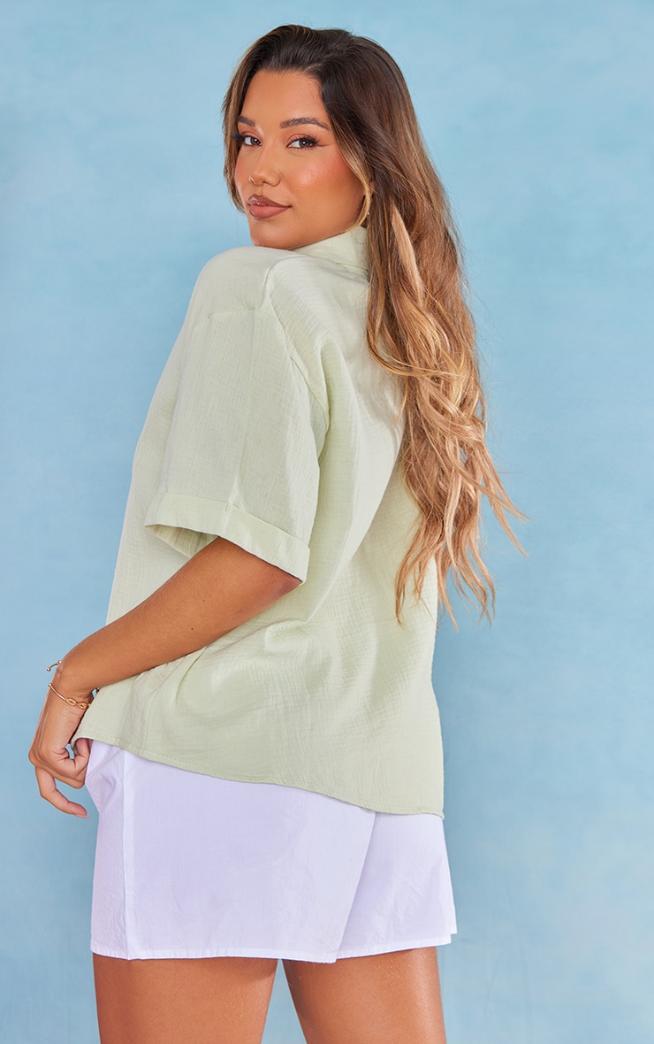 Sage Green Cheesecloth Textured Oversized Boxy Shirt image 2