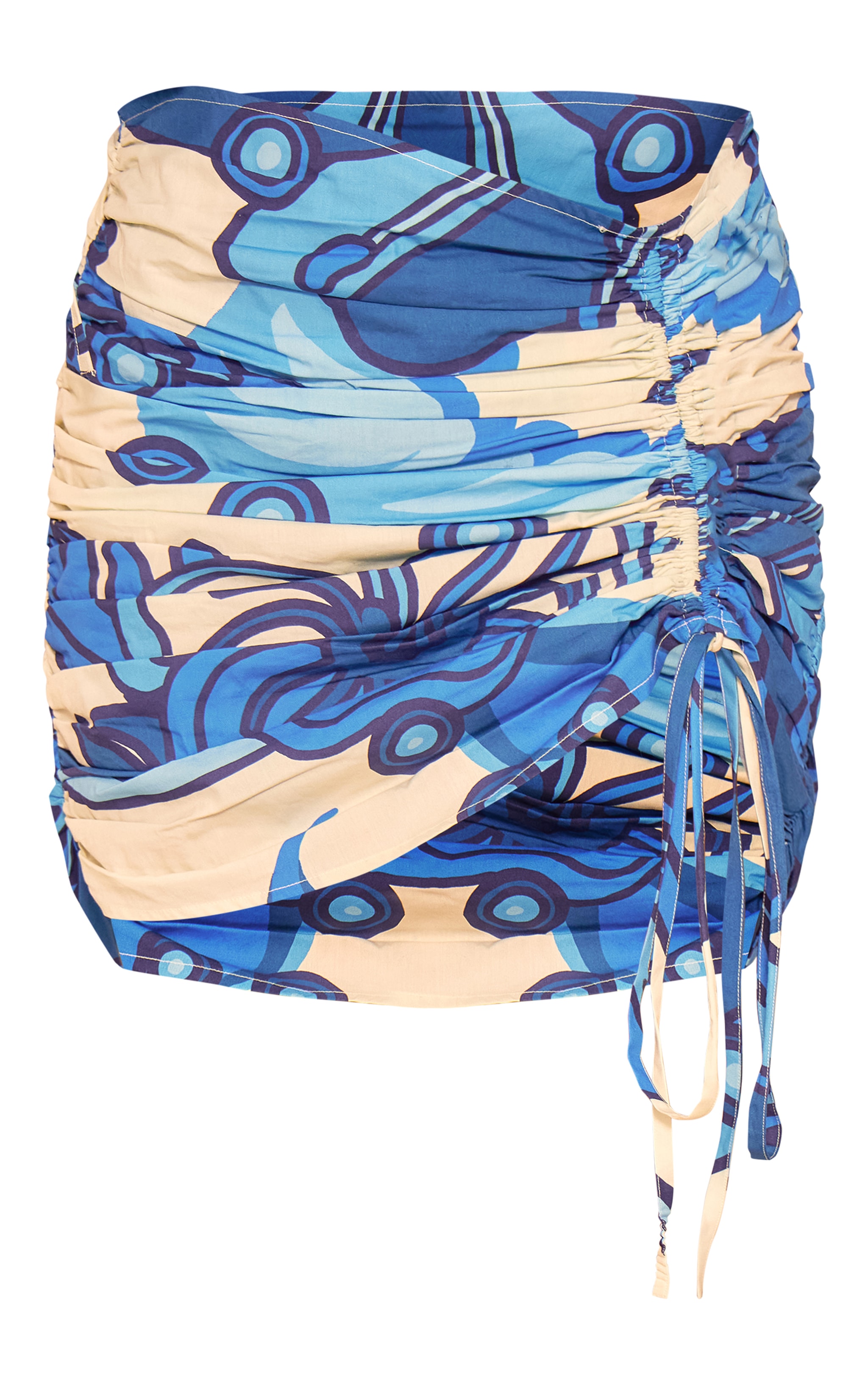 Blue Abstract Print Ruched Mini Skirt image 6