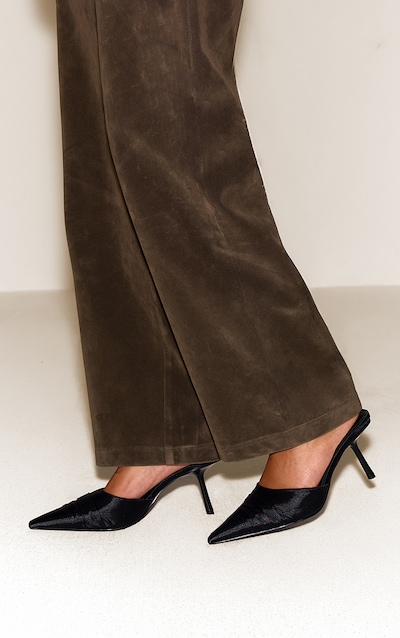 Black Satin Kick Heeled Mule