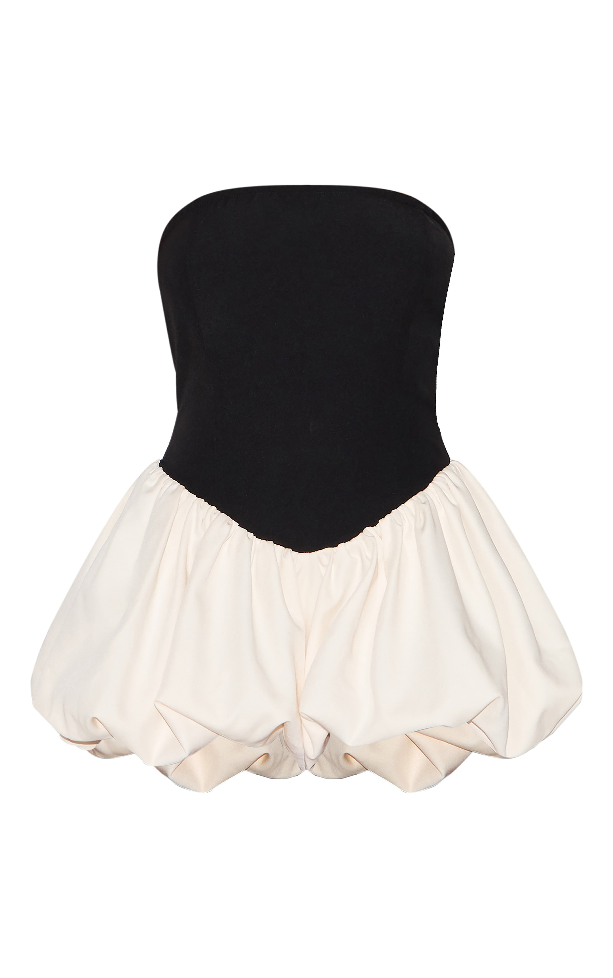 Black Contrast Woven Bandeau Puffball Romper image 5