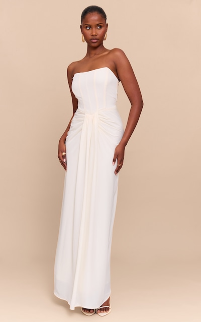 Robe bustier longue crème drapée à détail corset