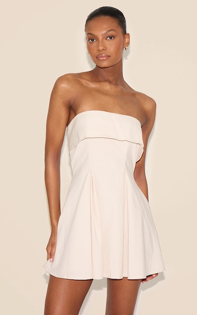 Natural Linen-Blend Bandeau Fold Over Shift Dress