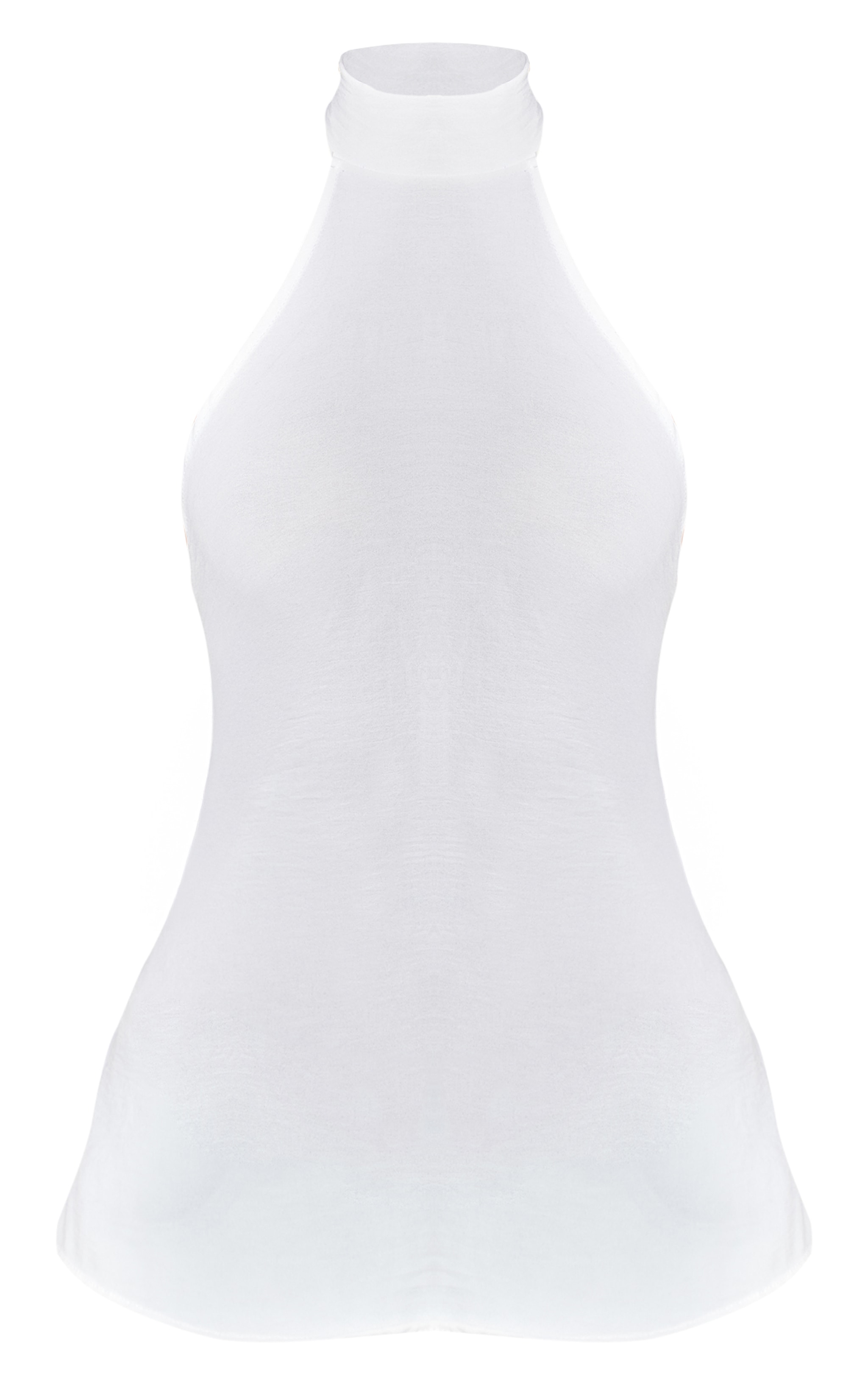 Cream Woven High Neck Tie Back Detail Long Top image 5