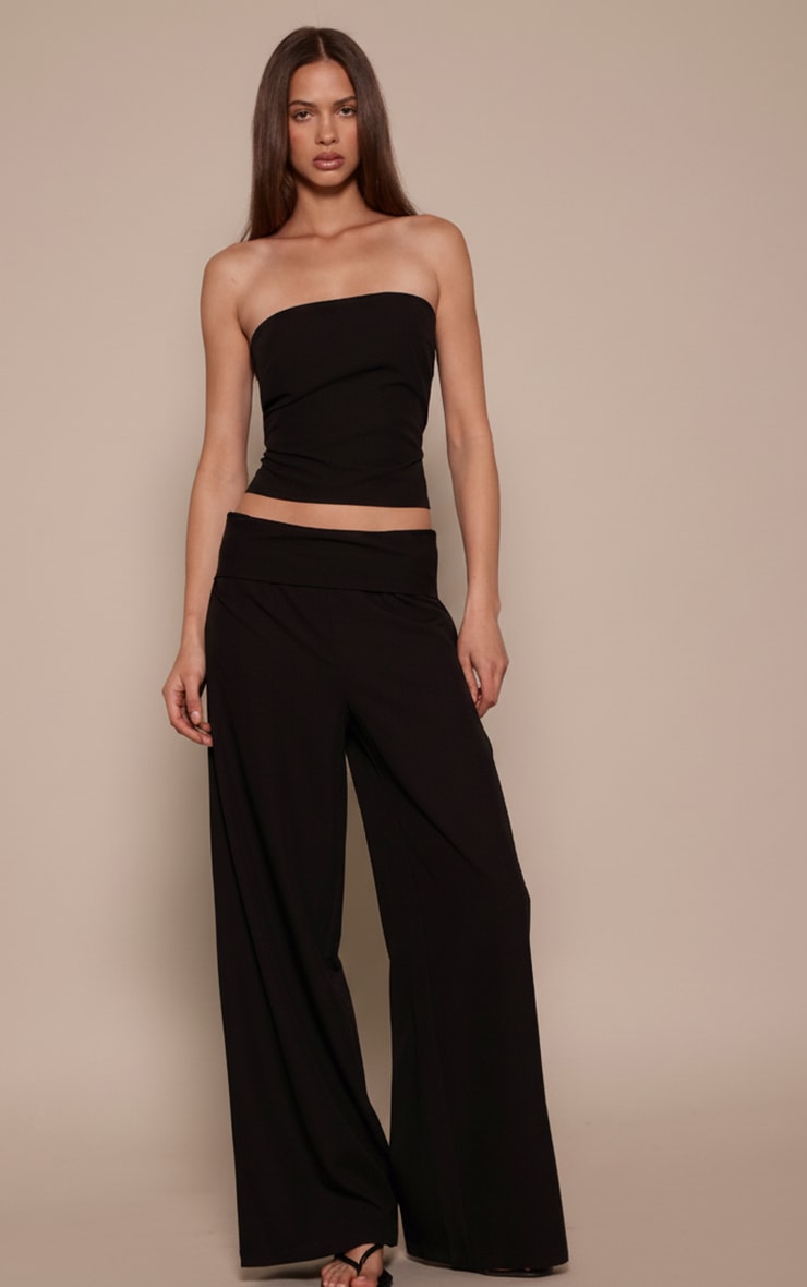 Black Woven Fold Over Trousers