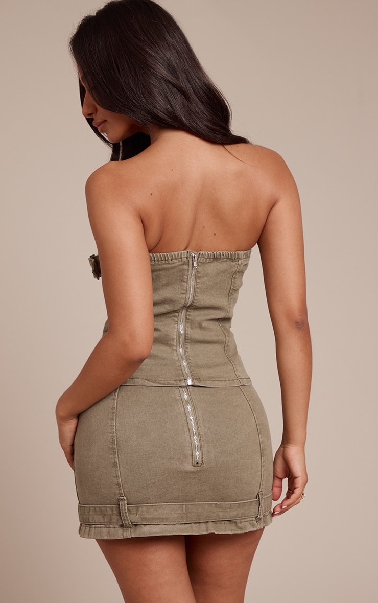 Petite Light Khaki Denim Longline Bandeau Corset image 2