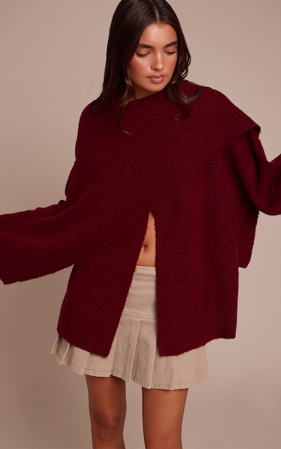 Burgundy Scarf Detail Soft Knit Sweater