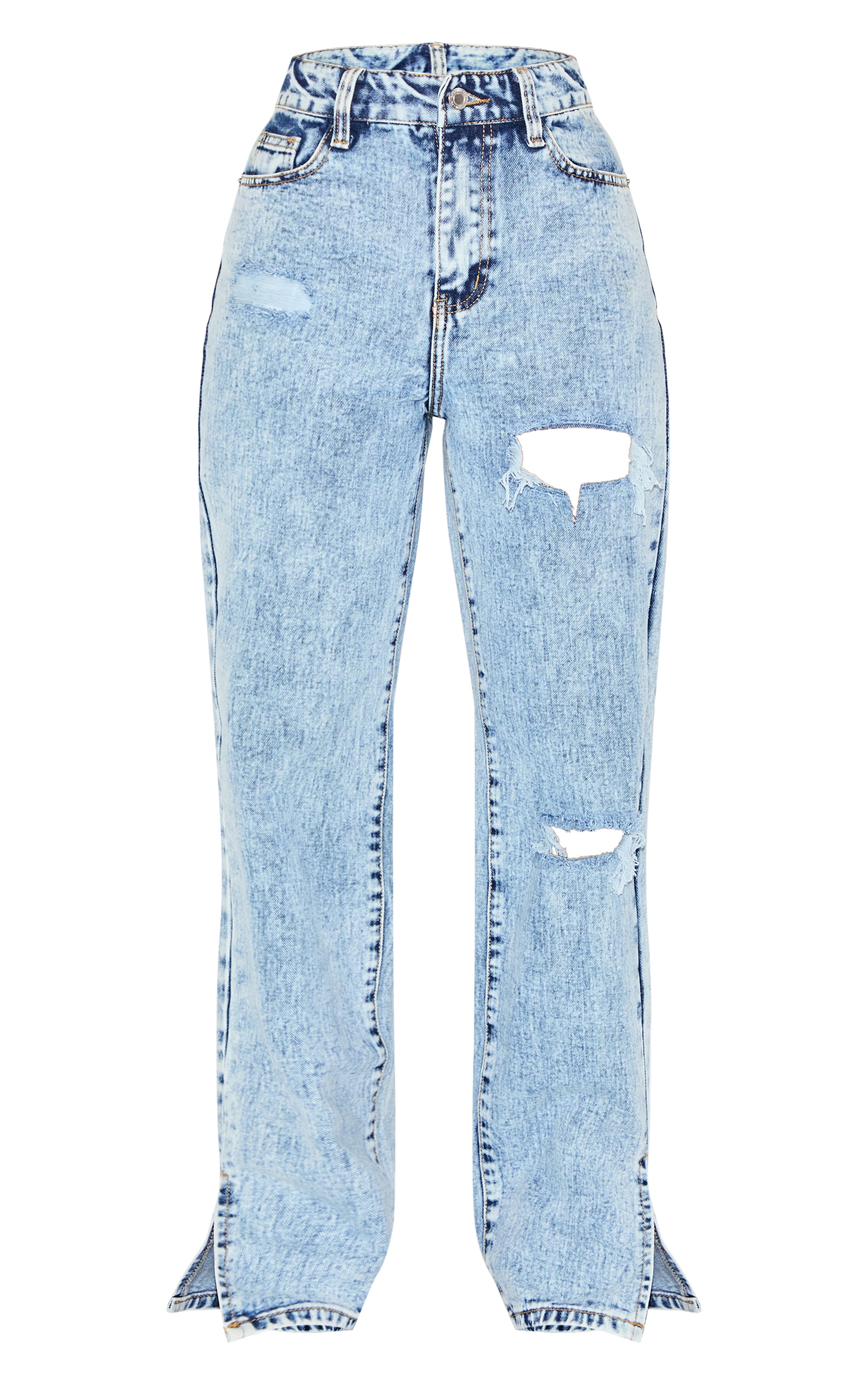 Petite Ice Blue Ripped Split Hem Jeans image 5