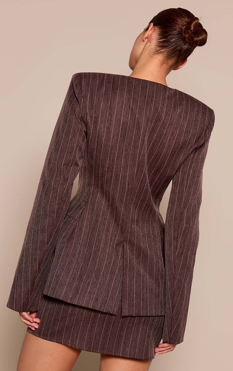 Brown Pinstripe Woven Structured Blazer image 2