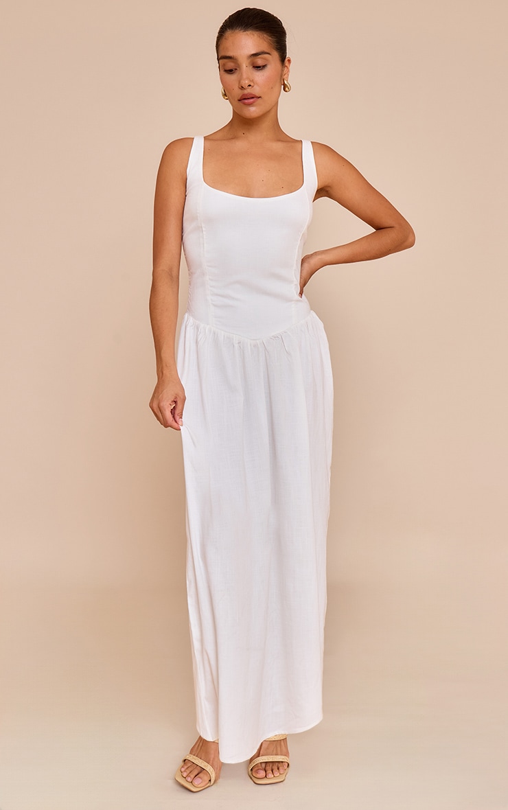 Petite Cream Strappy Gathered Waist Maxi Dress image 3