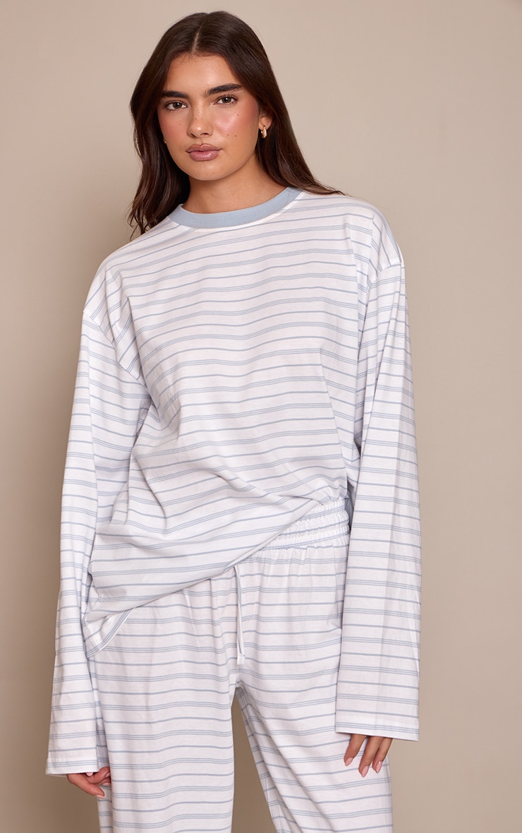 Dusty Blue Striped Long Sleeved Top
